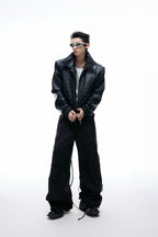 Embroidered Deconstructed Cropped Leather Jacket