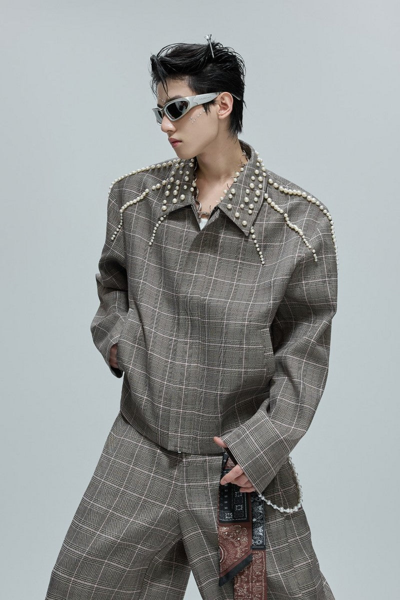 Pearl Plaid Cropped Blazer