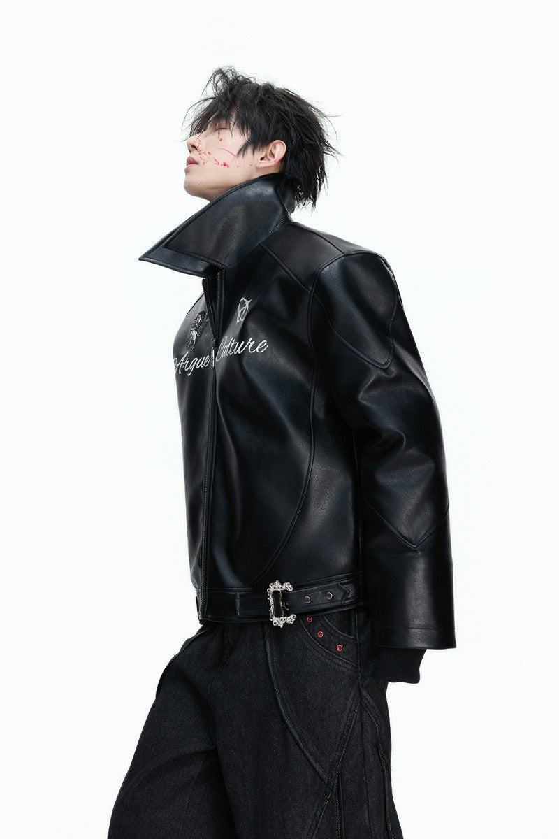 Embroidered Horse Badge Leather Jacket