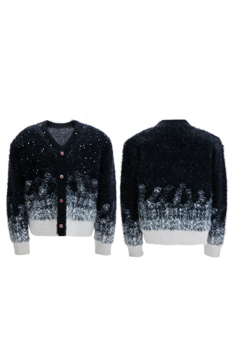 Gradient Rhinestone Cardigan Sweater