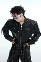 Deconstructed Cropped Leather Biker Jacket