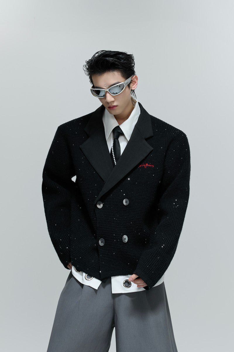 Sequin Textured Double Breasted Cardigan