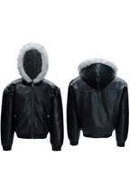 Hooded Leather Puffer Jacket