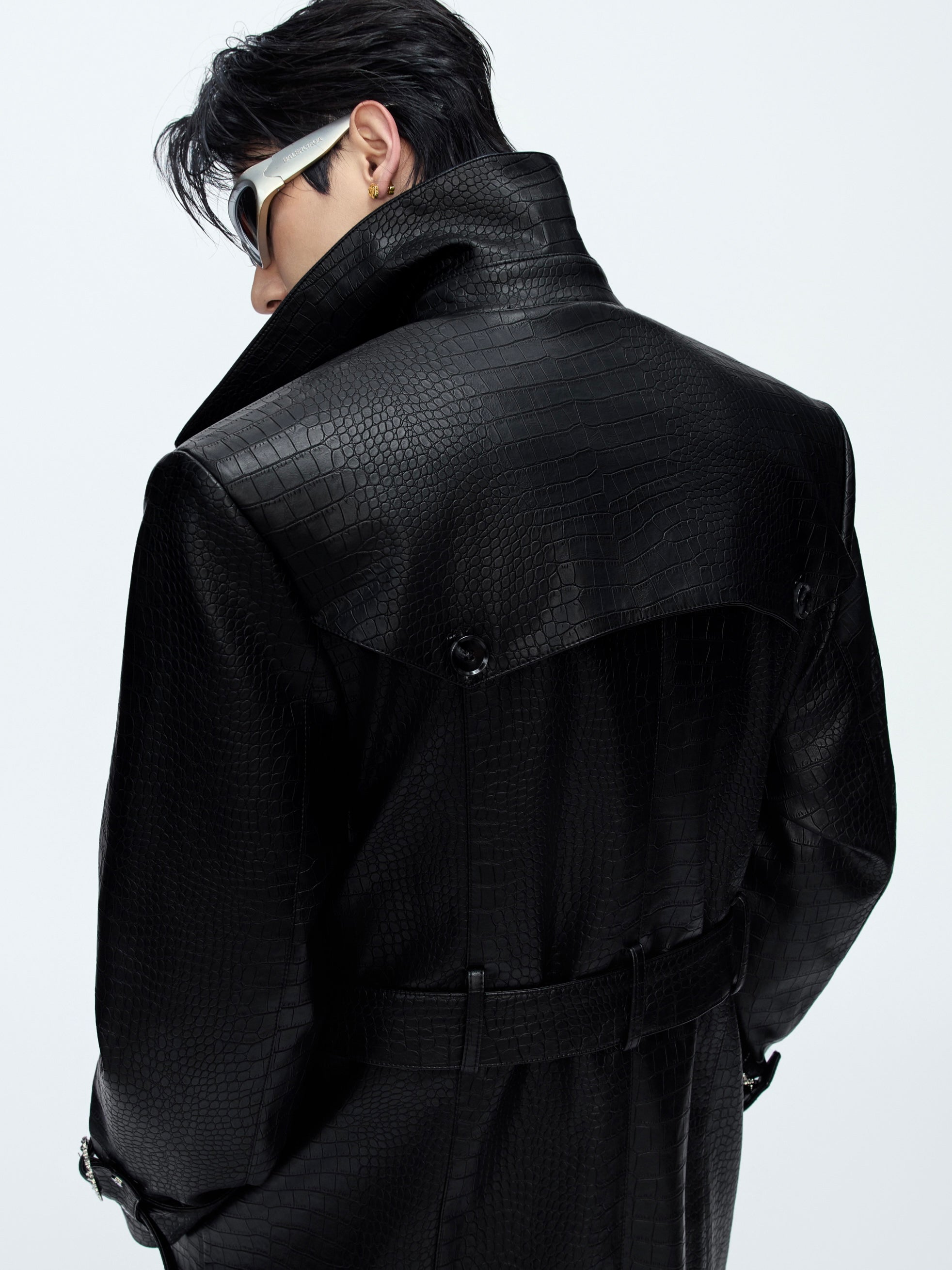 Deconstructed Croc Print Leather Trench
