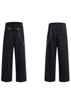 Striped Metal Accent Straight-Leg Trousers