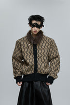 Sequin Knit Cardigan with Fur Collar