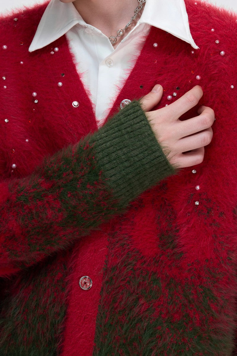 Gradient Rhinestone Cardigan Sweater