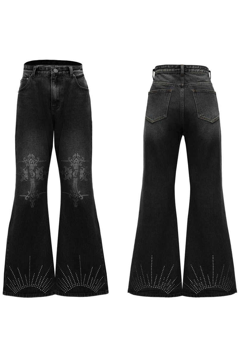 Washed Rhinestone Flare Jeans