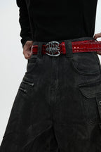 Metal Spine Buckle Leather Belt
