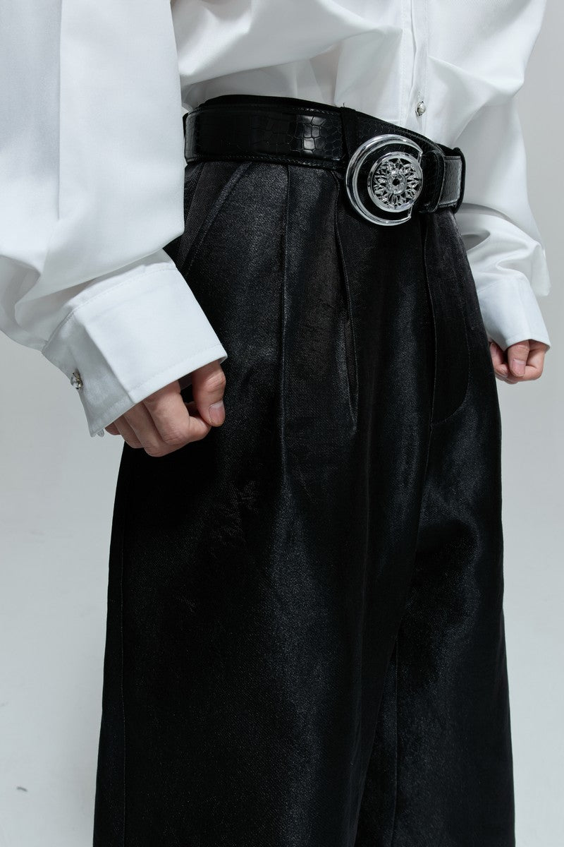 Crinkled High Waist Wide Leg Pants