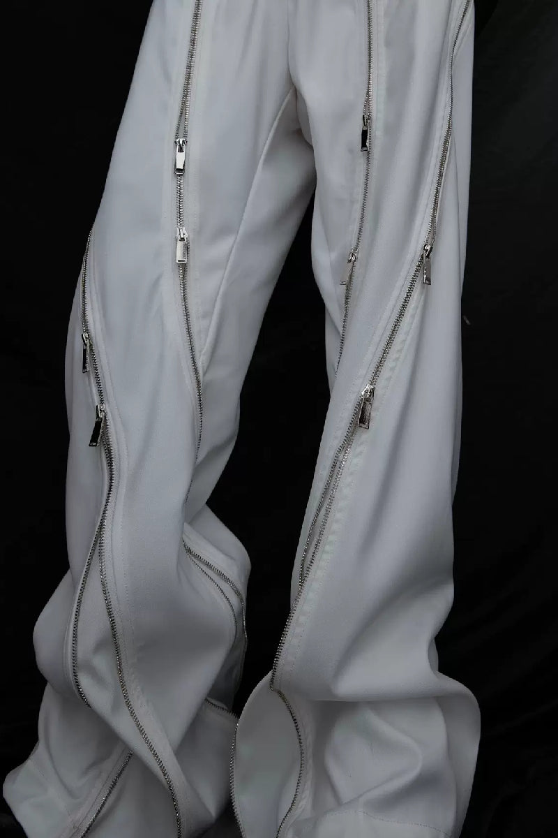 Deconstructed Zipper Flare Trousers