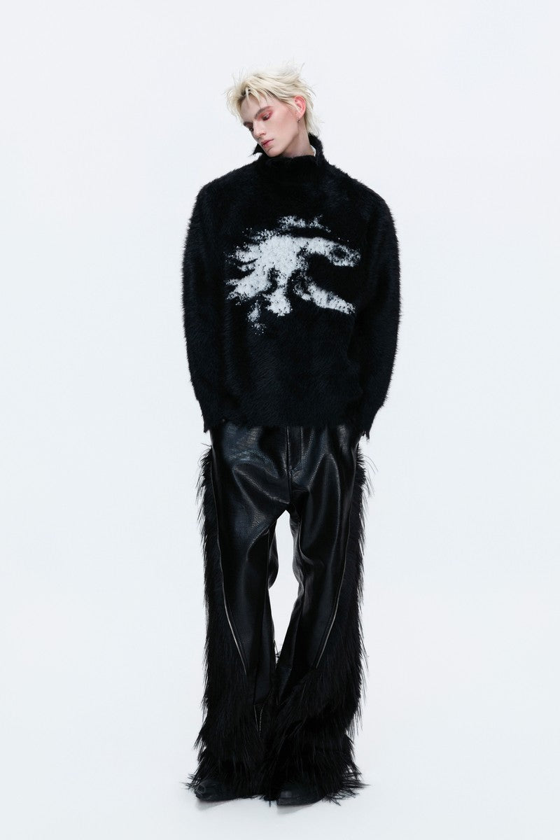 Faux Mink Mock Neck Knit Sweater