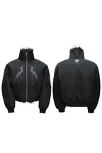 Embroidered Studded Fleece Puffer Jacket