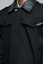 Woven Leather Cropped Trench Jacket