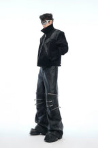 Zipper Panel High-Waist Flared Leather Pants