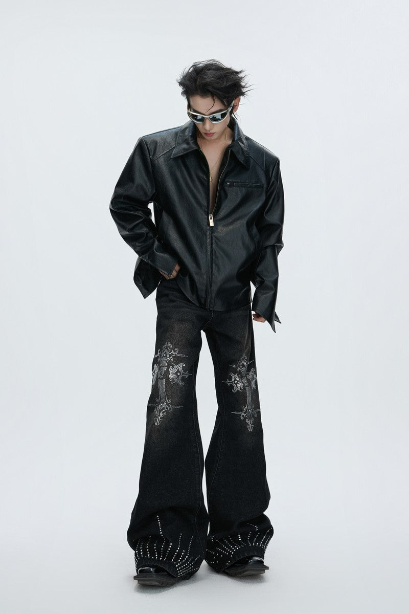 Washed Rhinestone Flare Jeans