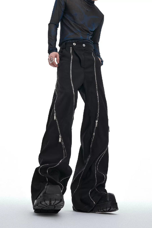 Deconstructed Zipper Flare Trousers