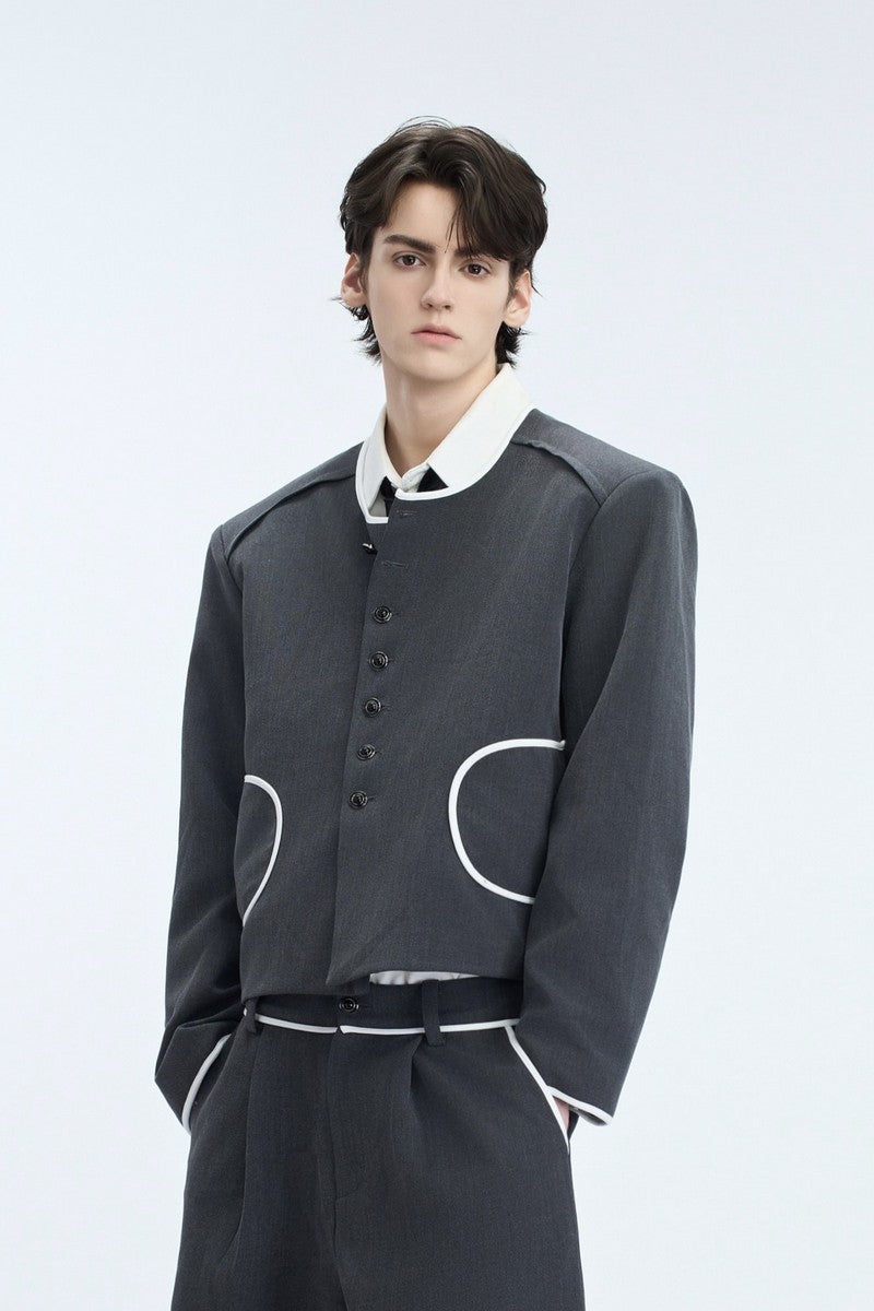 Colorblock Gem Button Tweed Jacket