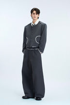 Colorblock Gem Button Tweed Trousers