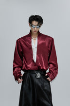 Lace V-Neck Layered Satin Blouse