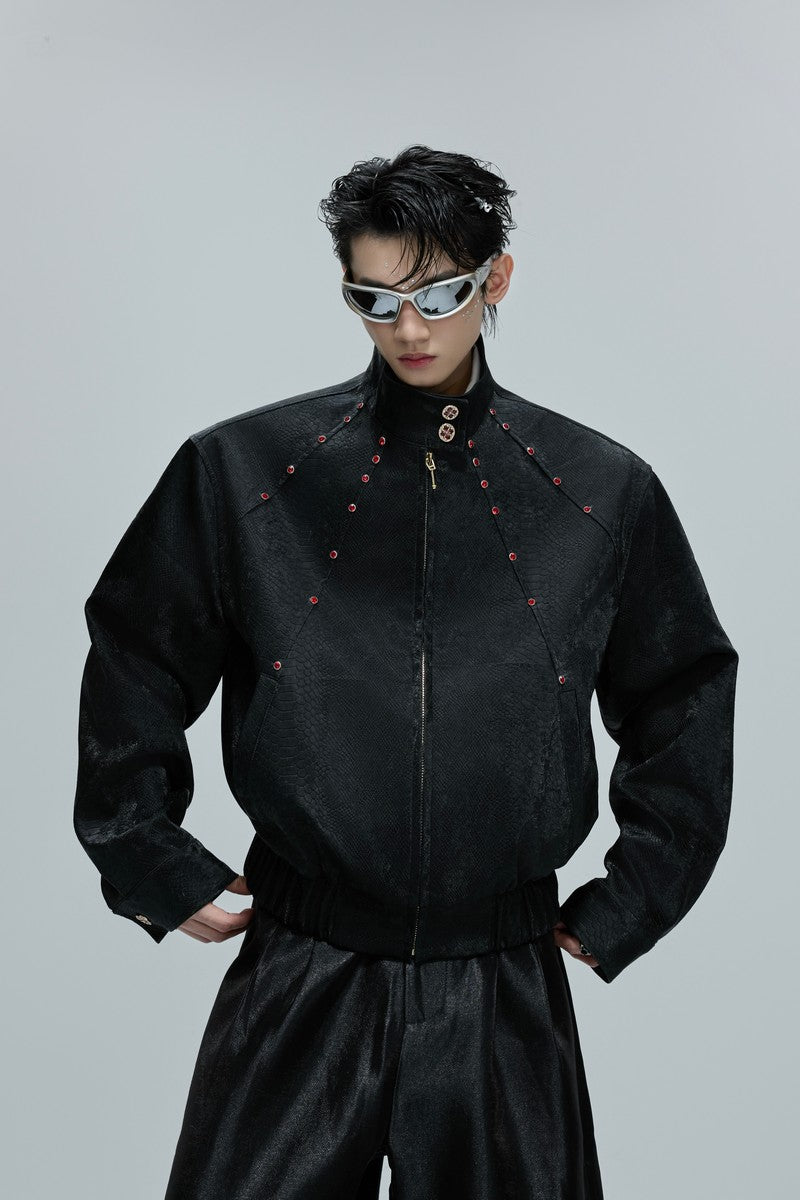 Snake Texture Gem Detail Jacket