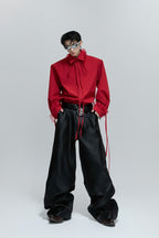 Detachable Bow Lace Trim Blouse