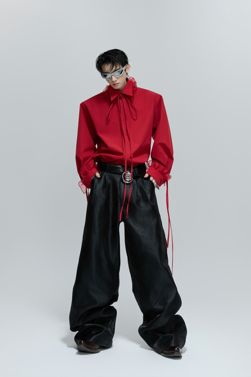 Detachable Bow Lace Trim Blouse