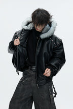 Hooded Leather Puffer Jacket