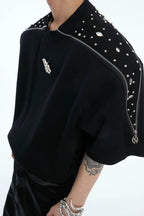 Rhinestone Zipper Detail T-Shirt