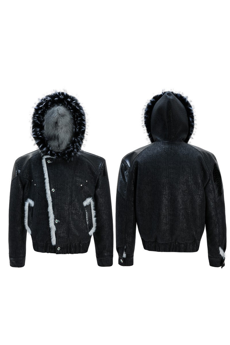 Colorblock Faux Mink Hooded Jacket