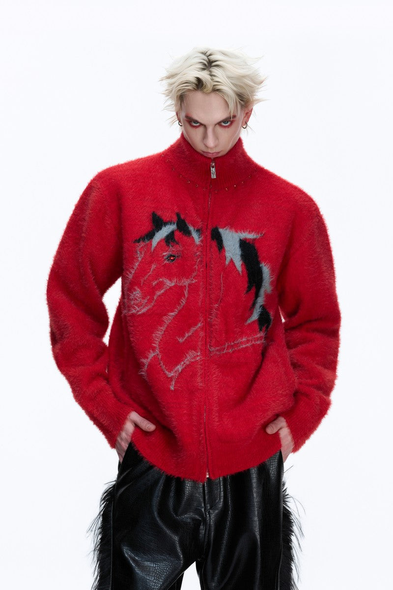 Jungle Knit High Neck Cardigan