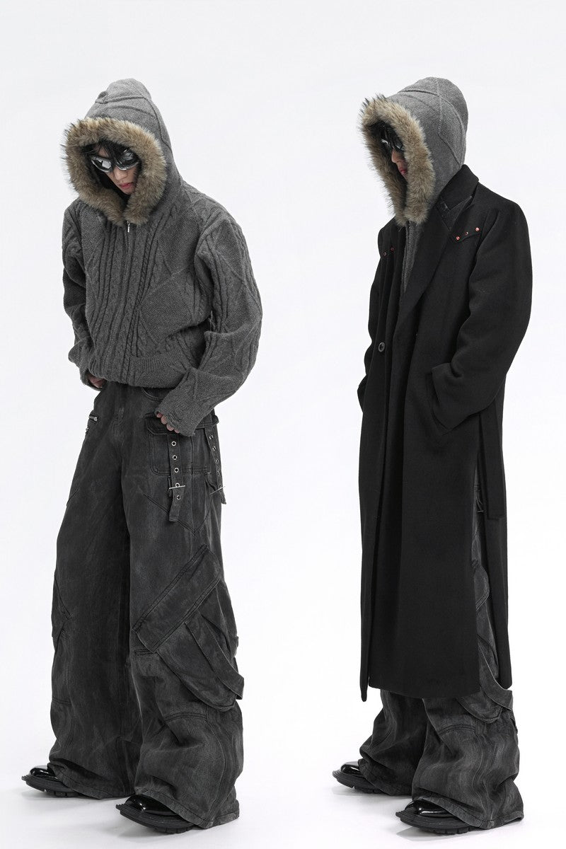 Faux Fur Knit Zip-Up Hoodie