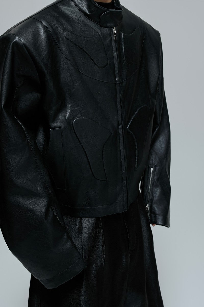 Embossed Moto Armor Leather Jacket