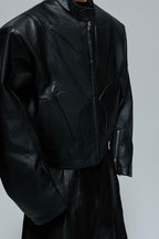 Embossed Moto Armor Leather Jacket