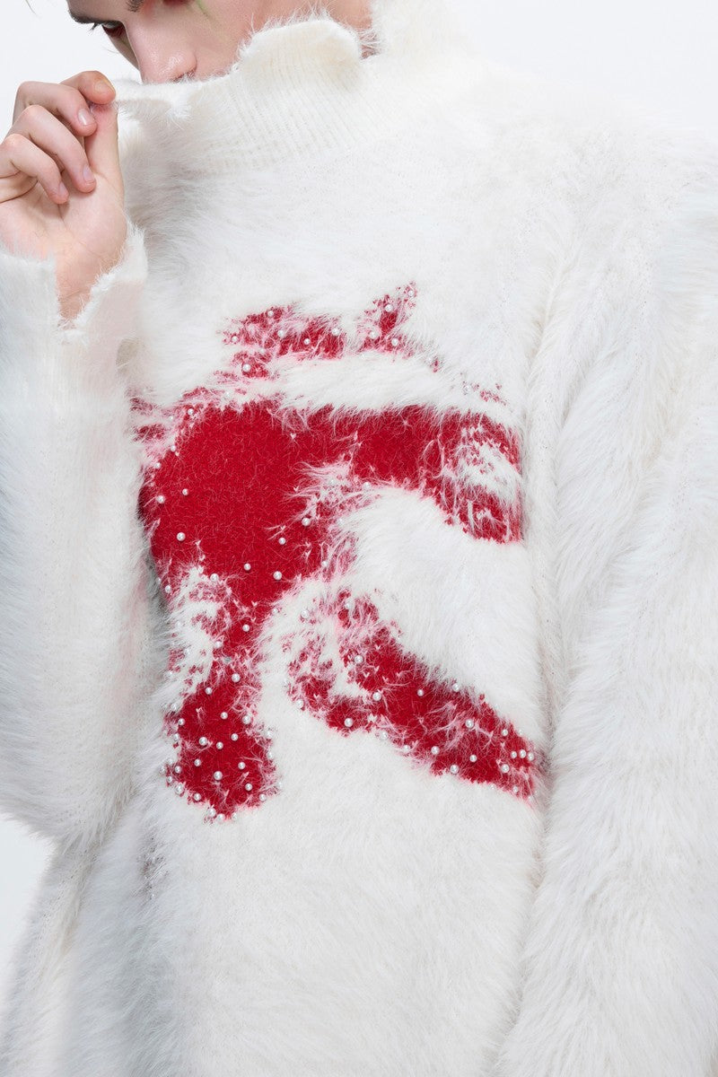 Faux Mink Mock Neck Knit Sweater