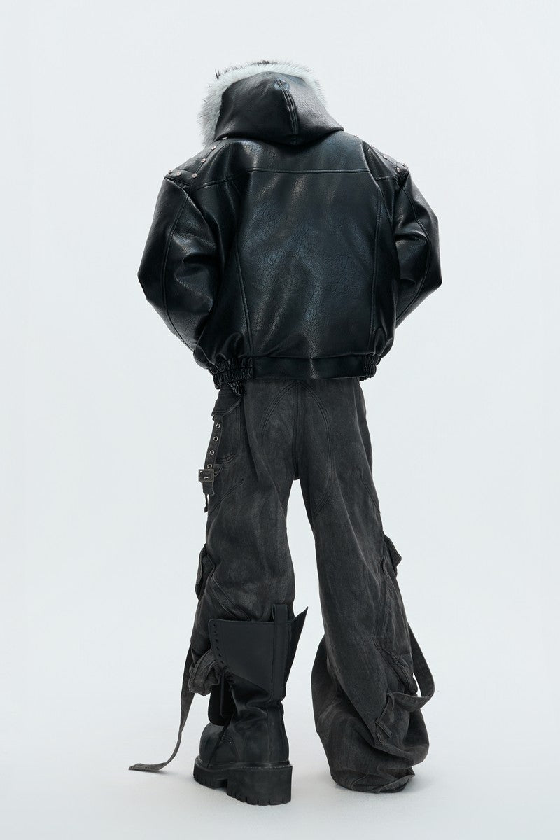 Hooded Leather Puffer Jacket