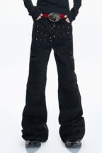Distressed Studded Curved Jeans