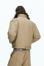 Washed Canvas Reversible Fur Jacket