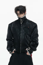 Snake Print Puffer Leather Jacket