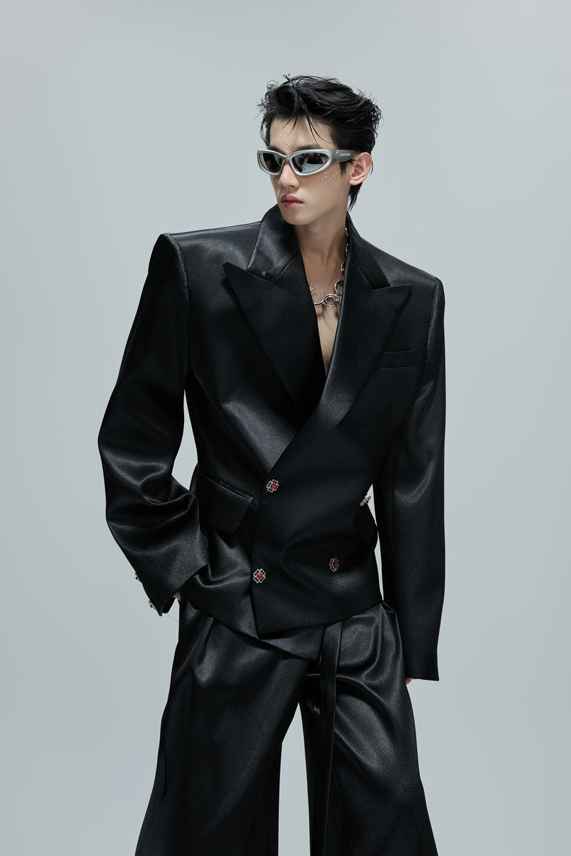 Glossy Cinched Waist Blazer