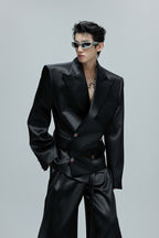 Glossy Cinched Waist Blazer