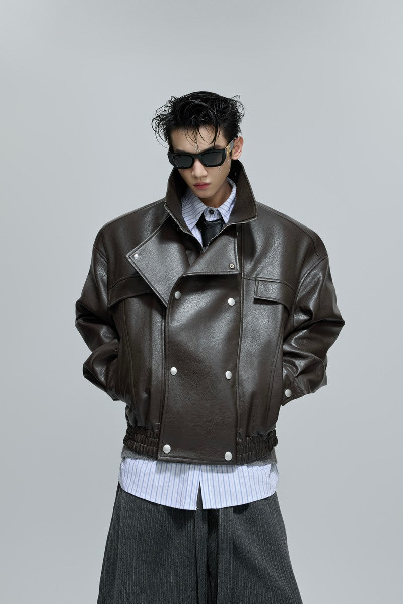 Deconstructed Cropped Faux Leather Jacket