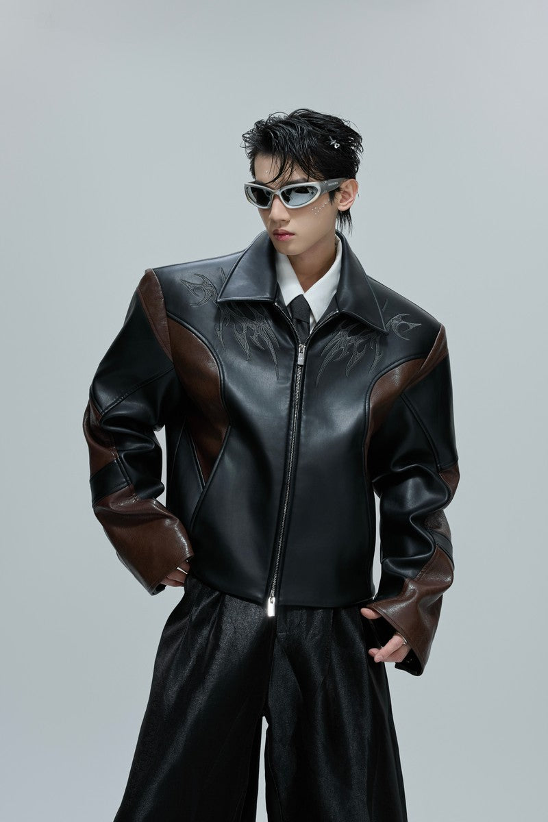 Croc Patchwork Contrast Leather Jacket