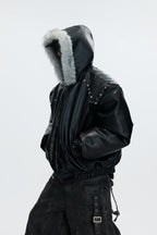 Hooded Leather Puffer Jacket