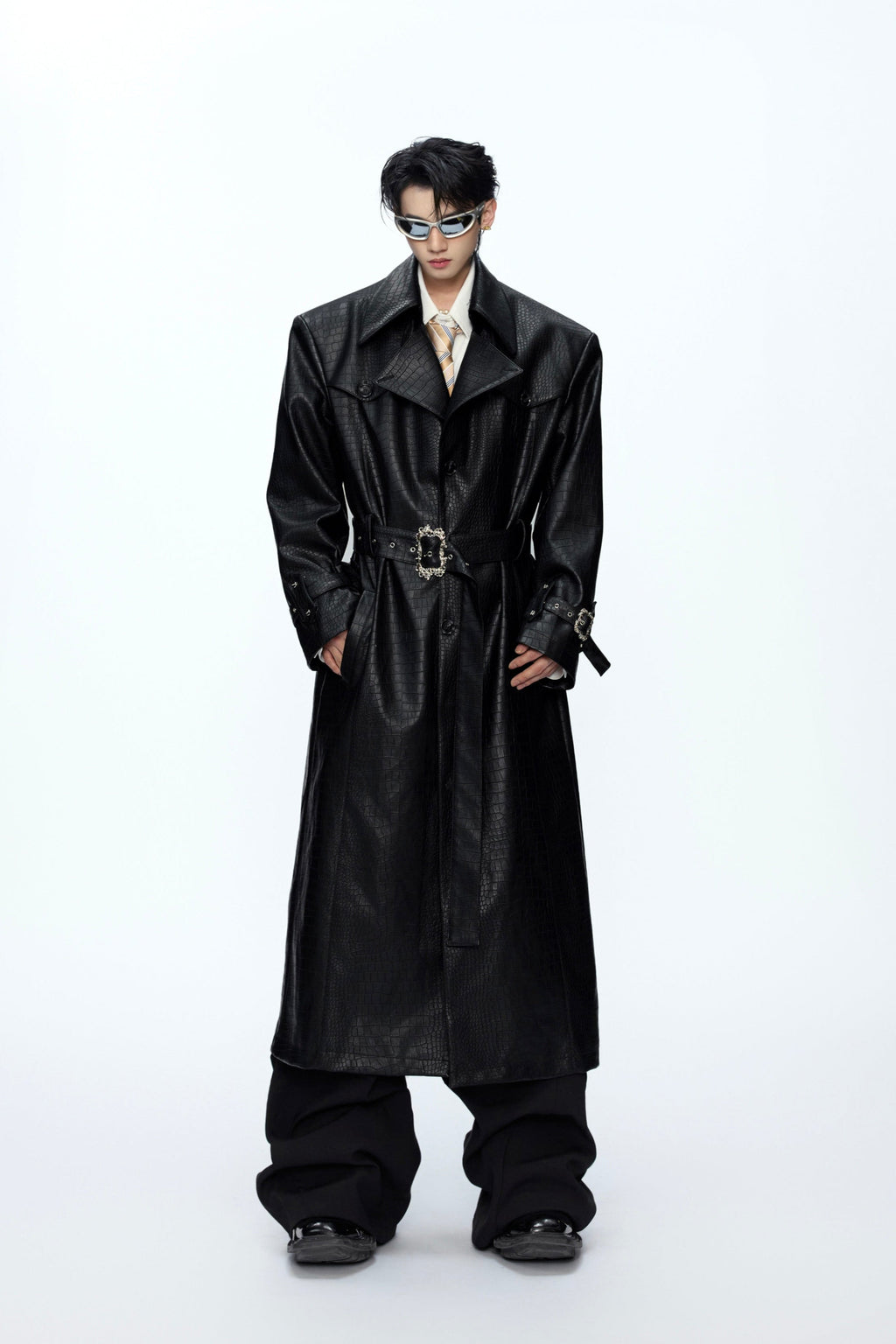 Deconstructed Croc Print Leather Trench