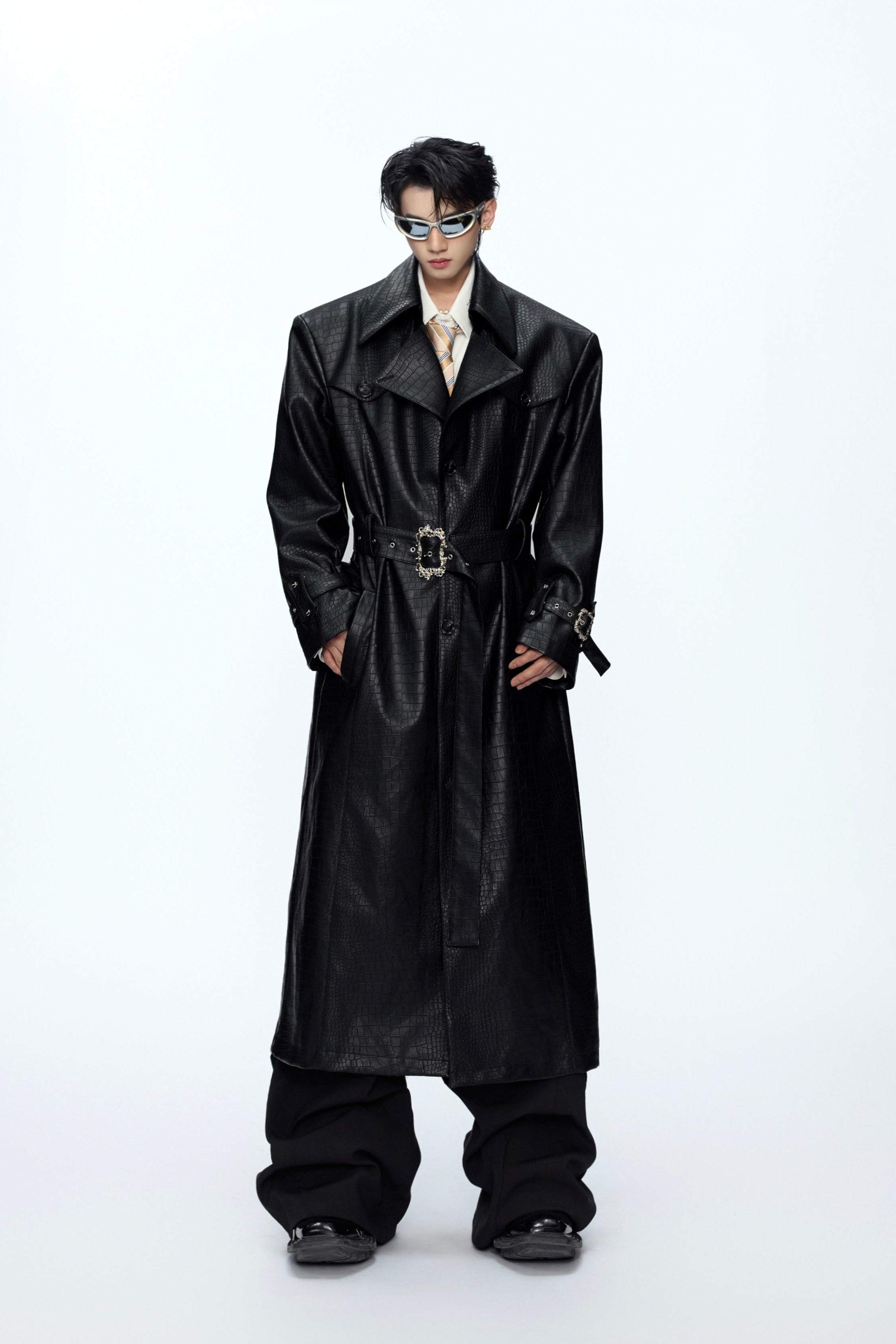 Deconstructed Croc Print Leather Trench