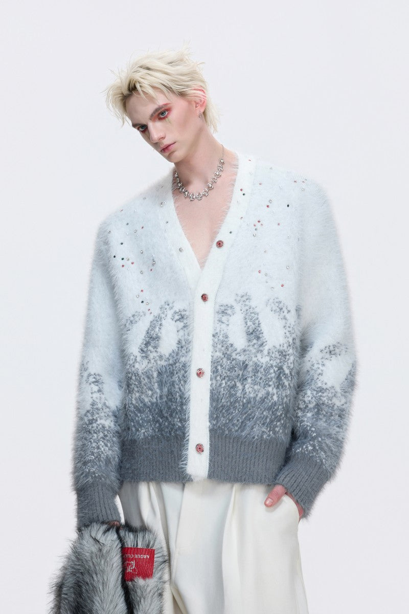 Gradient Rhinestone Cardigan Sweater