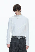 Fleece Pearl Trim Mock Neck Tee
