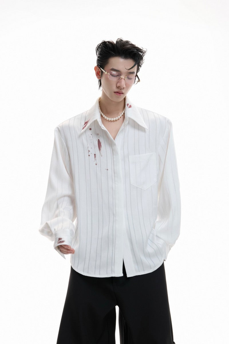Striped Satin Lipstick Print Shirt