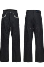 Embroidered Flared Raw Jeans